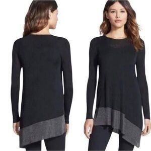 Eileen Fisher Black Sheer Knit Asymmetrical Tunic Minimalist Lagenlook